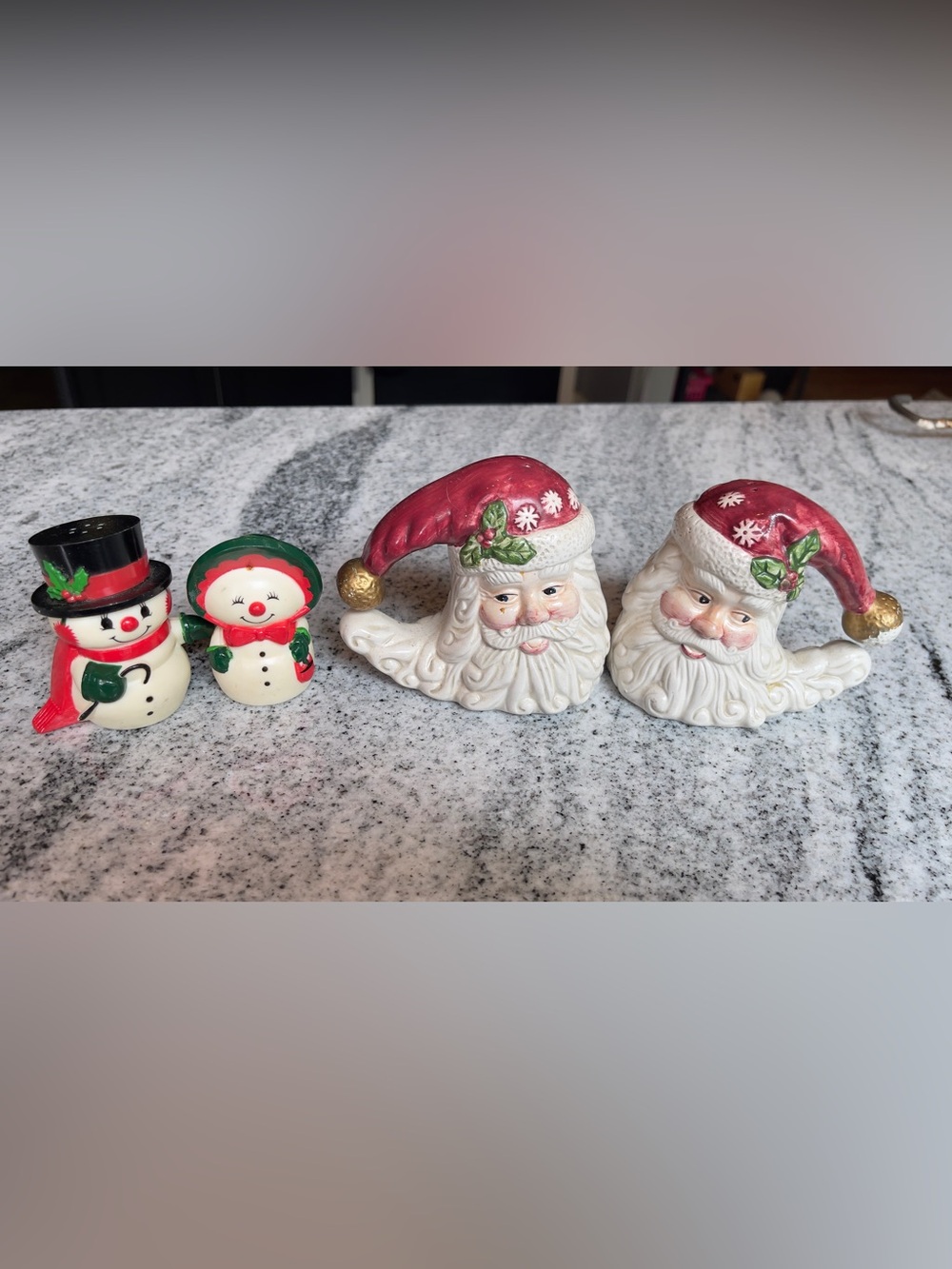 2 Pair Salt & Pepper Shakers~ Silvestri Santa Face & Hallmark Mr. & Mrs. Snowman